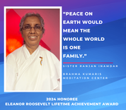 Eleanor Roosevelt Lifetime Achievement Award from UNA-USA Dallas presented to BK Sister Ranjan, Dallas for her contributions to advancing the UN's Sustainable Development Goals (SDGs)